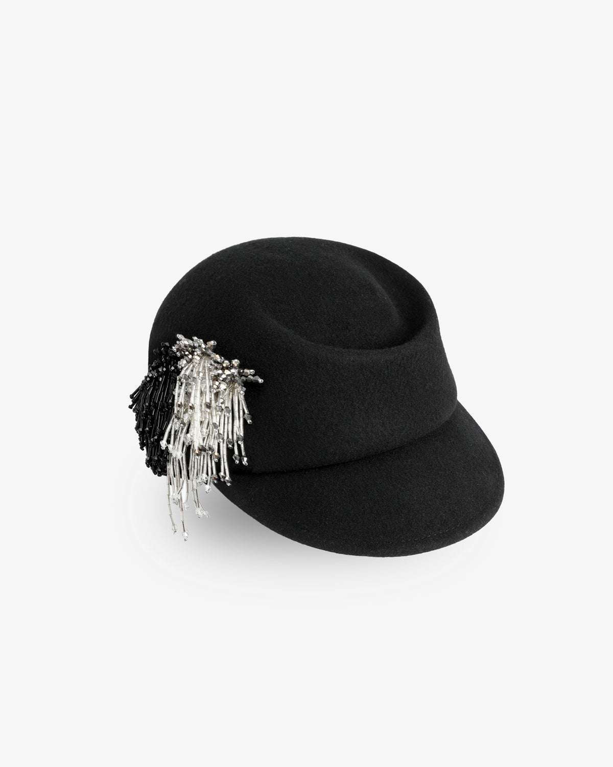 Beaded Fringe Felt Cap | Black