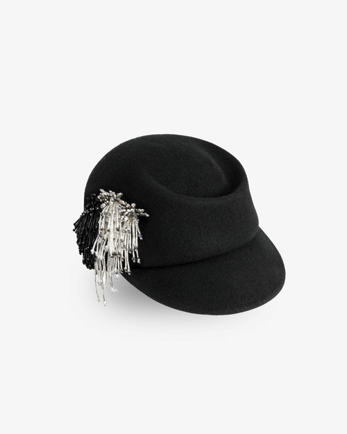 Beaded Fringe Felt Cap | Black