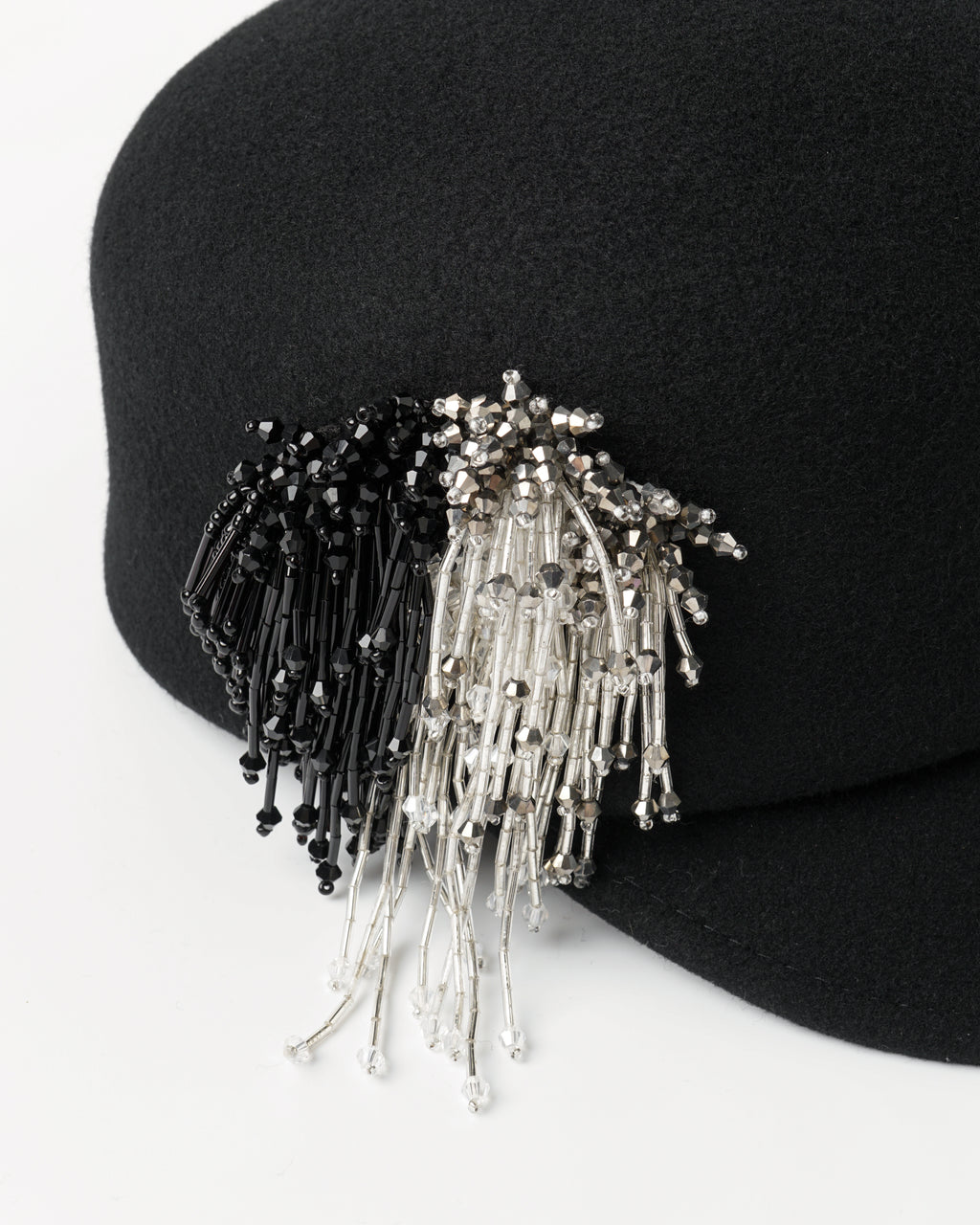 Beaded Fringe Felt Cap | Black