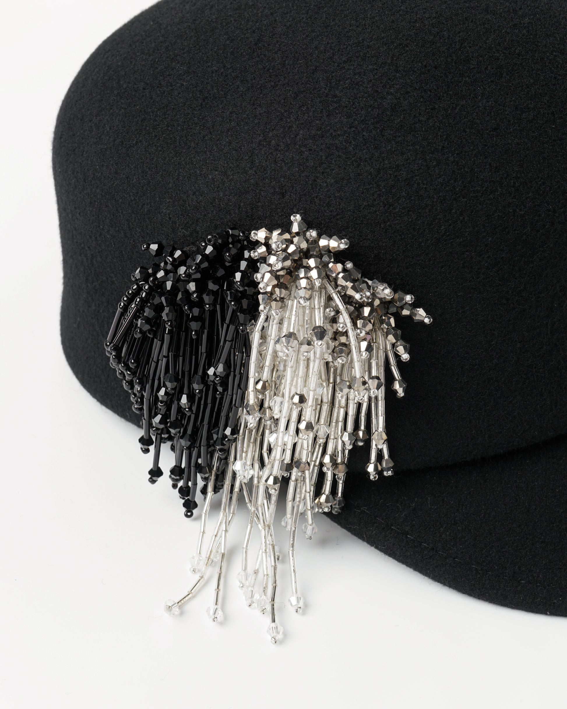 Beaded Fringe Felt Cap | Black