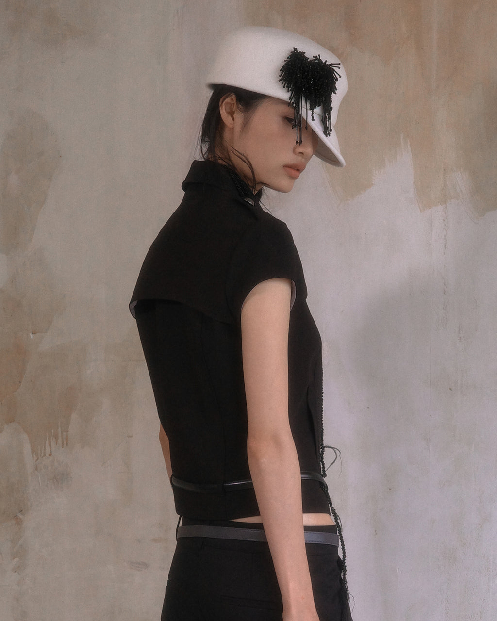 Beaded Fringe Felt Cap | White