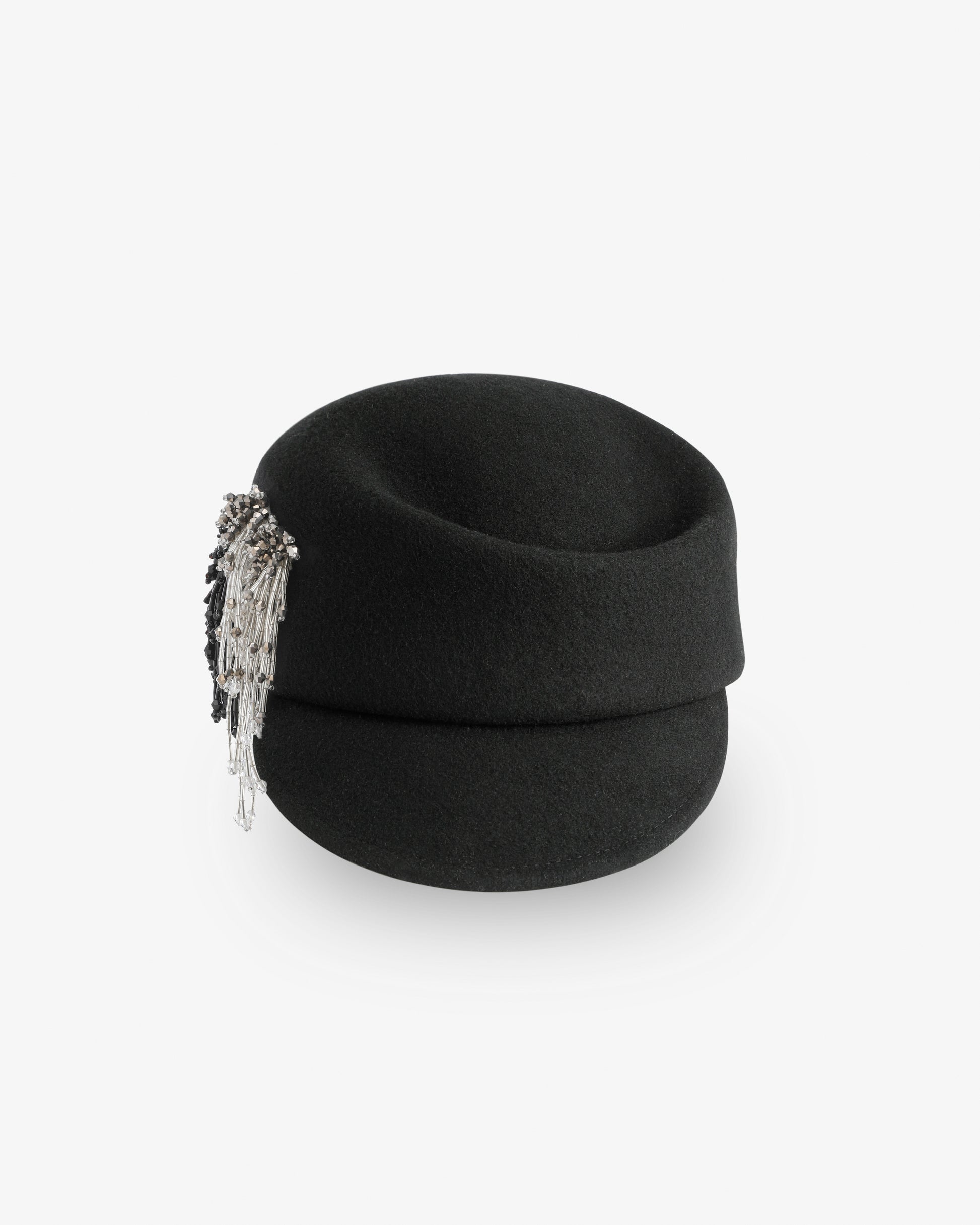 Beaded Fringe Felt Cap | Black
