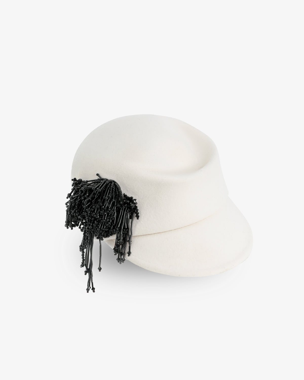 Beaded Fringe Felt Cap | White