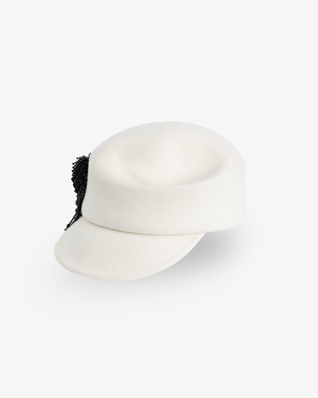 Beaded Fringe Felt Cap | White