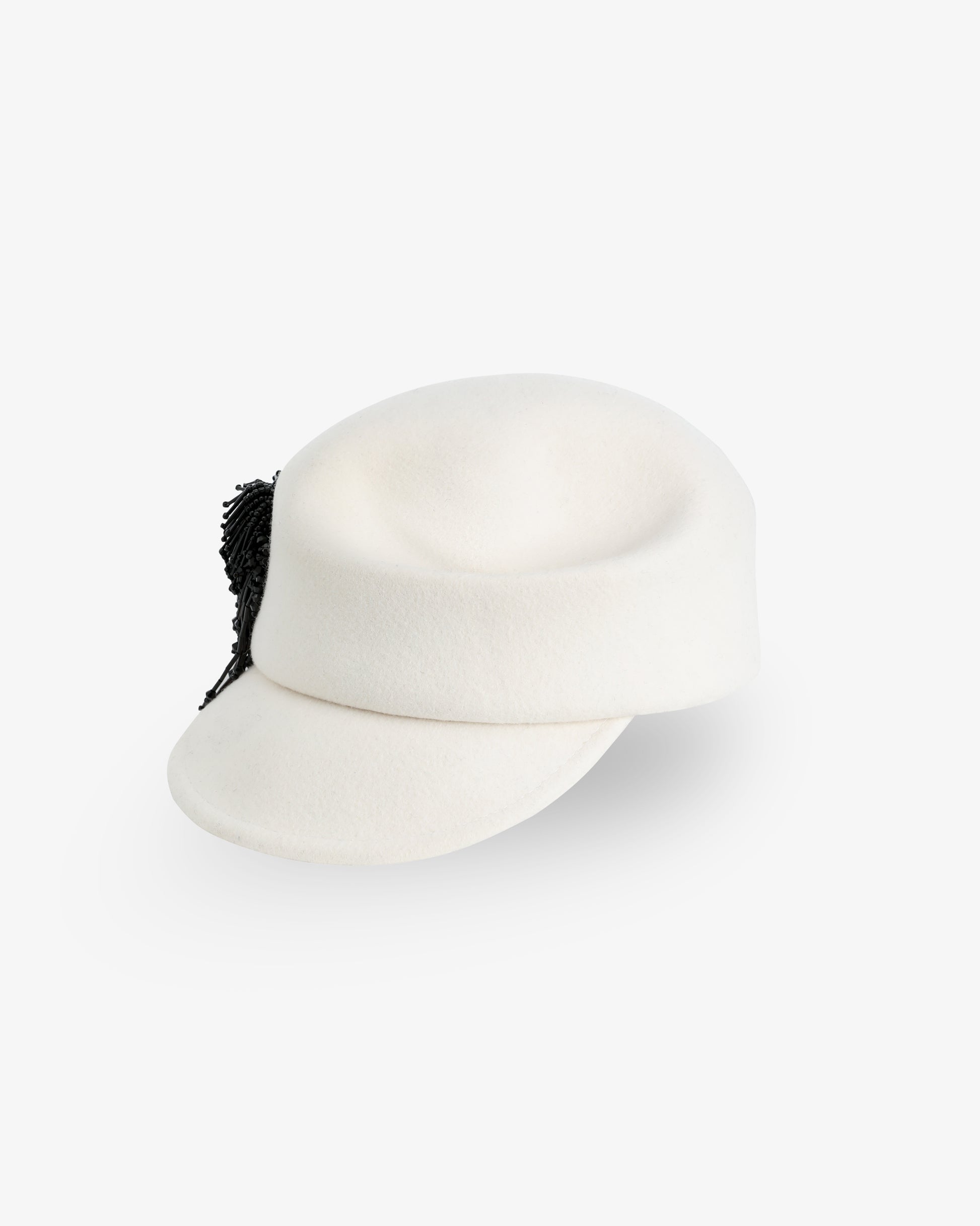 Beaded Fringe Felt Cap | White