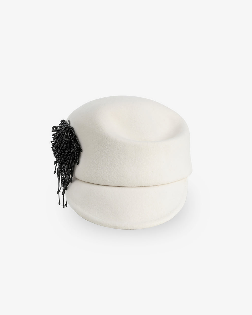 Beaded Fringe Felt Cap | White