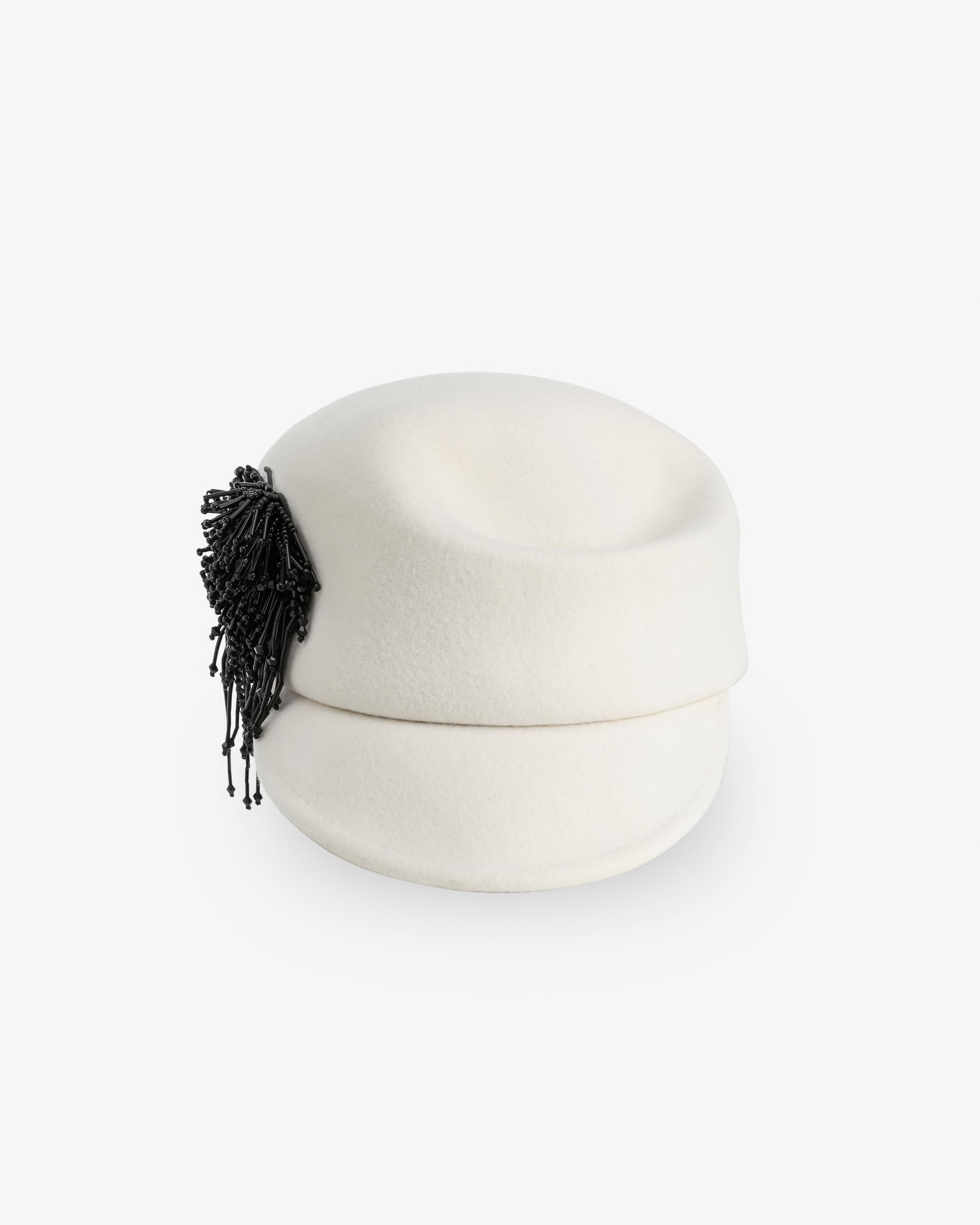 Beaded Fringe Felt Cap | White