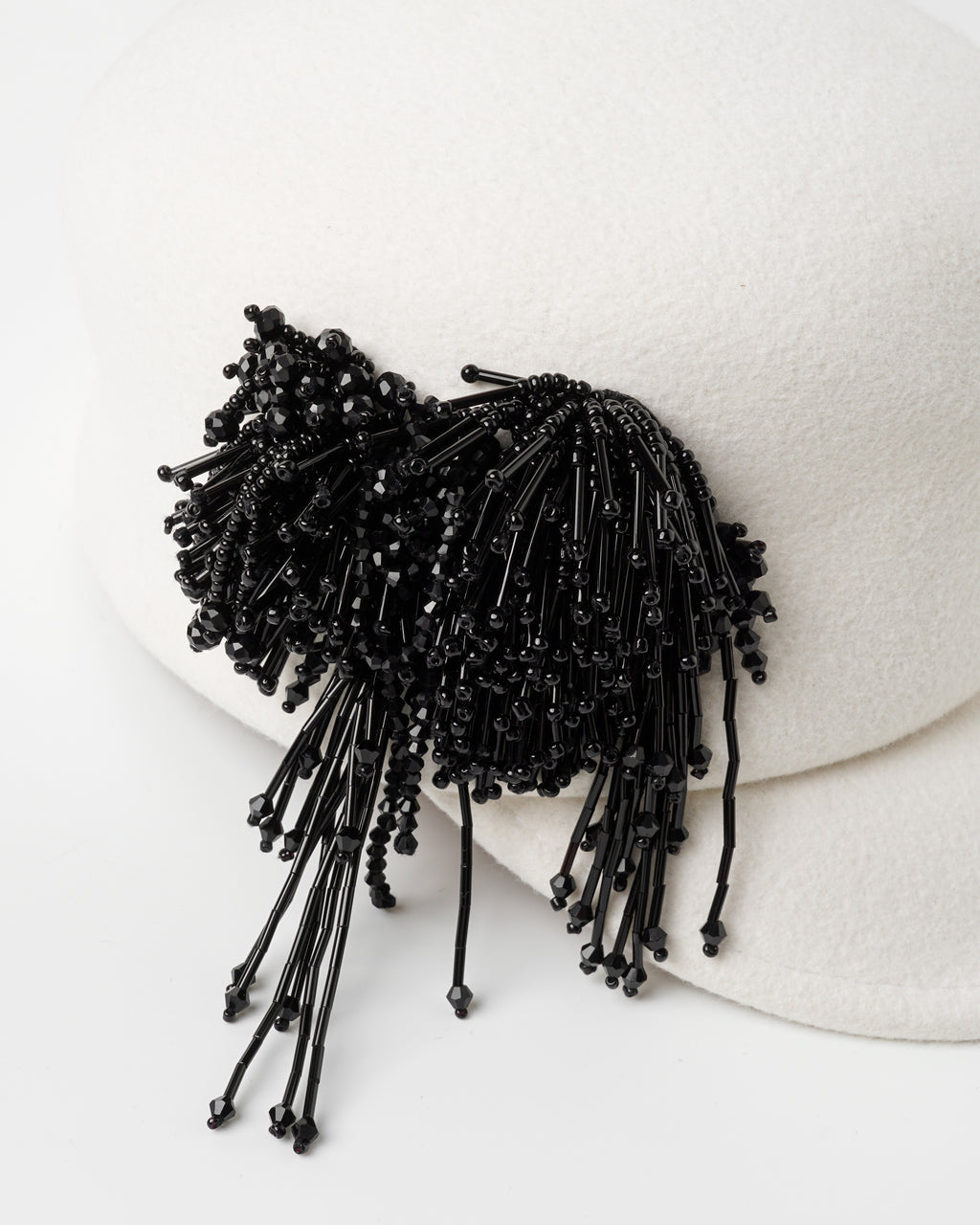 Beaded Fringe Felt Cap | White